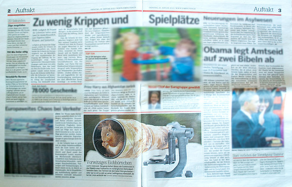 Squirrel in Swiss daily newspaper "20 Minuten"