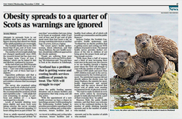 Otter mum with a cub in 'The Times Scotland'